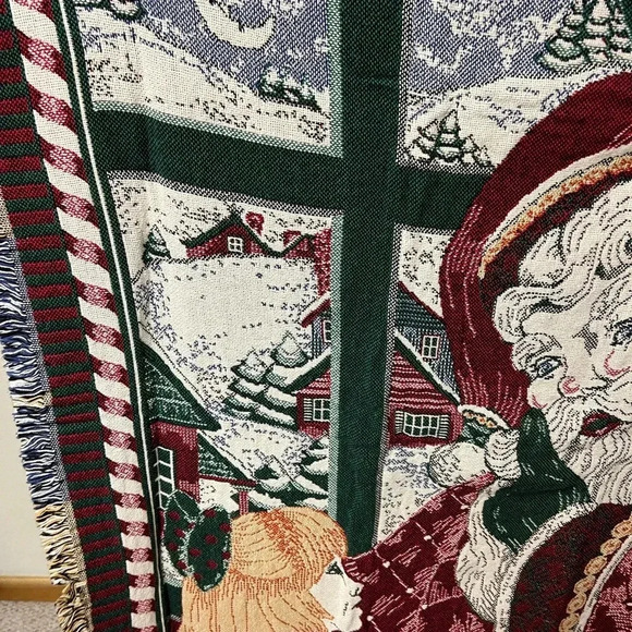 Christmas Santa Goodwin Weavers Throw Blanket 58" x 48" 100% Cotton Afghan USA - Picture 5 of 9